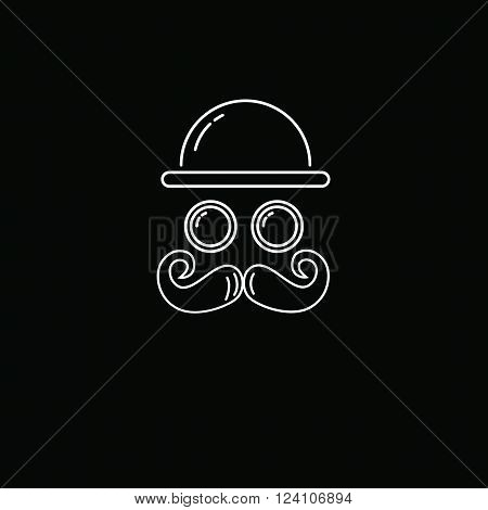 contour image with a mustache hipster glasses willows hat on a black background