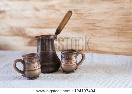 Vintage turkish and cup at wooden background