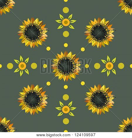 Abstract seamless vector pattern with sunflowers. Floral repeating backgrounds.
