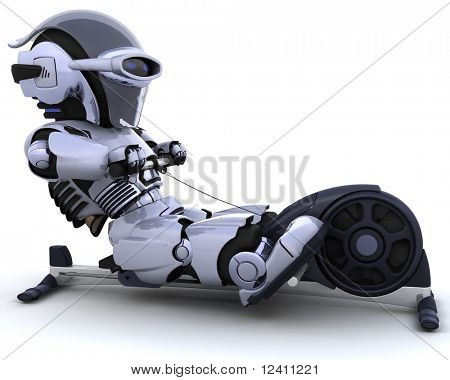 3D render af en robot på en romaskine