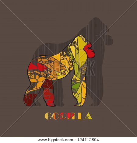 Color Gorilla on brown background. Animals set. Vector illustration