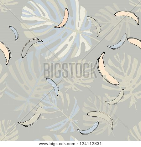 Bananas. Seamless vector pattern on a grey background. Vector ilustration
