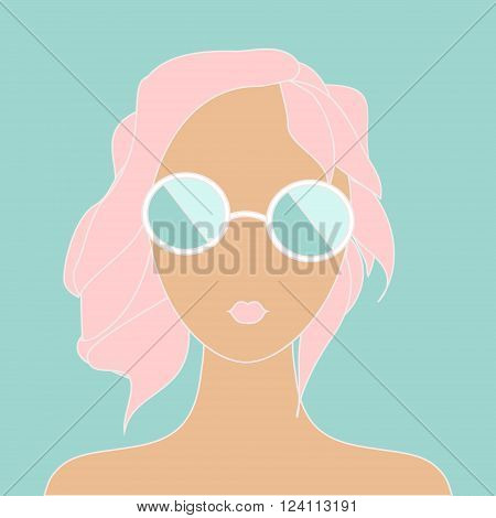 Vetor stylish girl with pink hair in sunglasses. Fashion summer illustration