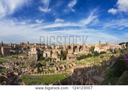 Wide angle view of the Forum Romanum under a beautiful sky Rome Italy
** Note: Soft Focus at 100%, best at smaller sizes