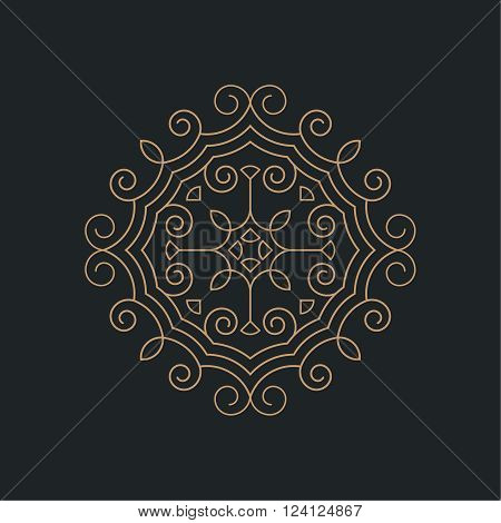 Circular pattern. Round ornament with intersecting curving lines. Vector element of graphic design