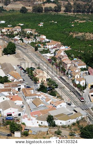 ALORA, SPAIN - JUNE 27, 2008 - Elevated view of the railway station and surrounding countryside seen from the castle) Alora Malaga Province Andalusia Spain Western Europe, June 27, 2008.