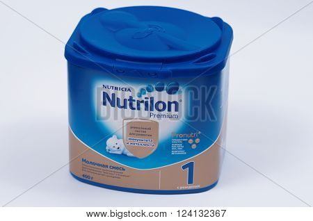 Saransk, Russia - April 2, 2016: Nutrilon 400g Powder Can on a white background.