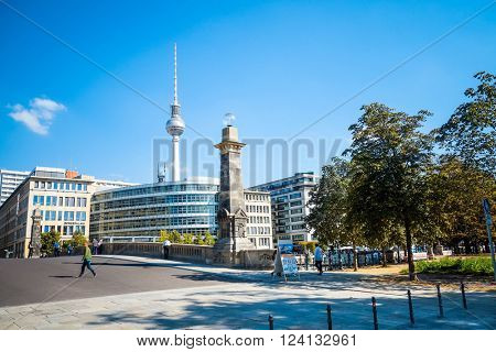 BERLIN, GERMANY- September 18: Tv tower or Fersehturm in Berlin on September 18, 2014. BERLIN, Germany.