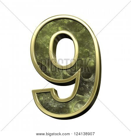 Number from alphabet set fractal isolated over white. 3D illustration.