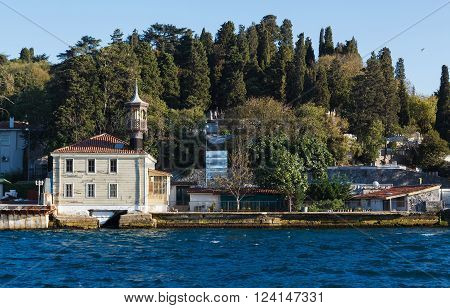 Traditional and modern mansions on the Bosporus Strait waterside, Turkey Istanbul