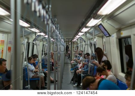 Bangkok Thailand - February 2 2016 : MRT subway train runs in Bangkok. Many people in Bangkok used subway to save time.