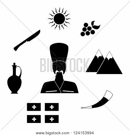 set of icons in the style of a flat design on the theme of Georgia.