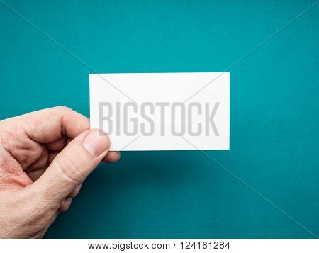 White business card Mock up in man's hand