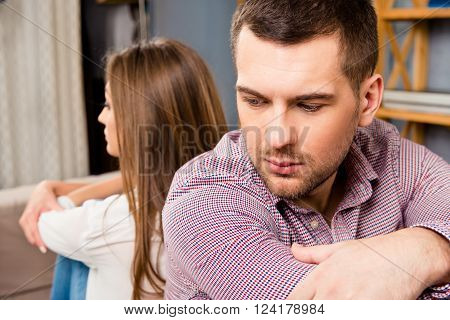 Close Up Portrait Of Sad Handsome Man Having Conflict With His Girlfriend