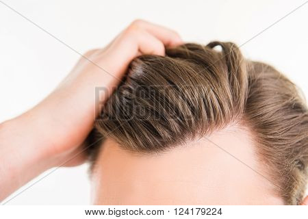Close Up Photo Of Clean Healthy Man's Hair Without Furfur