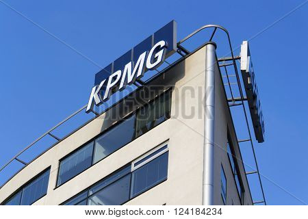 Prague, Czech Republic - March 31: Professional Service Company Kpmg Logo On The Building Of The Cze
