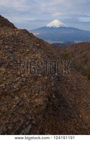 Mountain Fuji and cliff seen from Mountain Mitsutoge