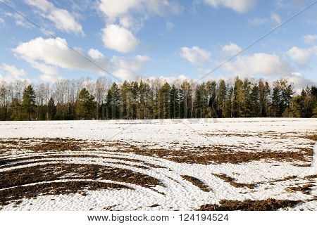 A Small Country Road Passes In A Field In Winter. Covered With Snow