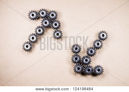 Indication concept. Mechanical components forming arrows. Gears, industrial objects