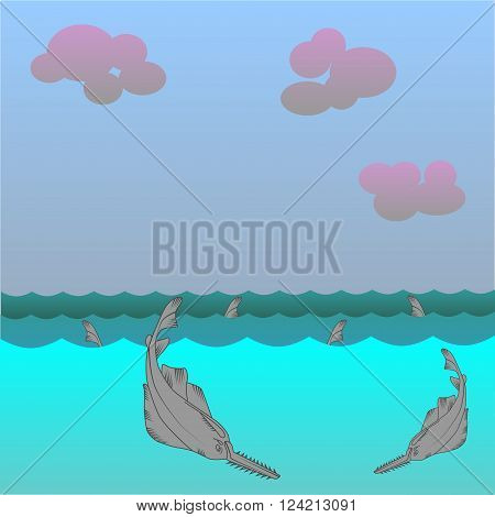 Saw fish vector background. Marine Character. Great white shark.