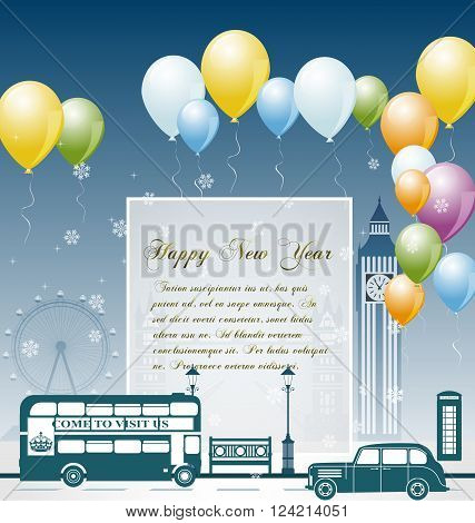 New year celebration with London in the background. Vector Illustration. EPS 10.