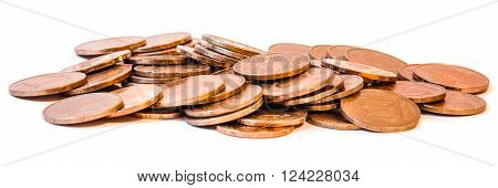 A heap of hryvnia metal coin isolated on white background