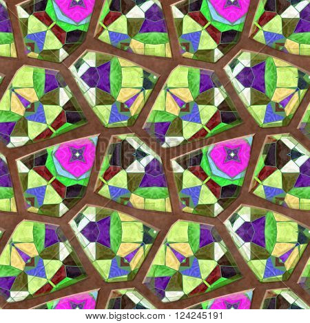 Abstract seamless mosaic pavement floor of polygonal stones on a brown background