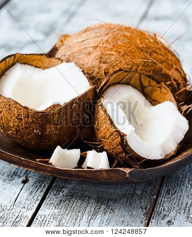 Fresh Coconuts In The Shell On A Blue Background