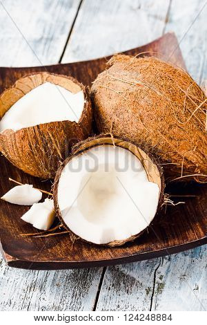 Fresh Coconuts In The Shell On A Blue Background