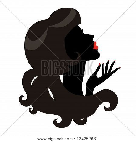 Vector illustration of beautiful woman's silhouette. Face, hair and nails beauty.