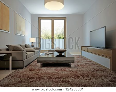 Spasious living room avant-garde style. 3d render