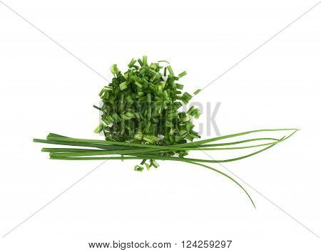 Pile of chopped green onion scallions isolated over the white background