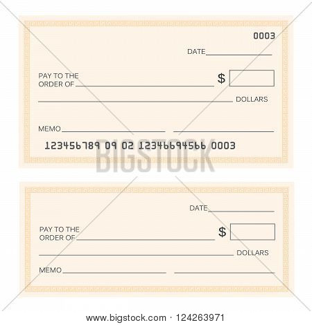 Blank check template. 10 eps vector illustration
