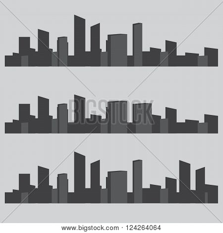 Set of black and white panorama cities