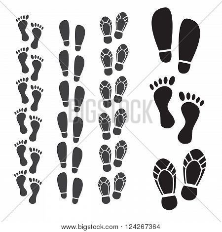 Shoes imprints set. Footprint and human step