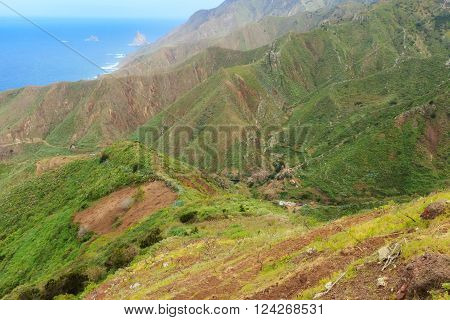 Beautiful mountain landscape on tropical island Tenerife, Canary in Spain. Breathtaking scenery from Anaga mountains.