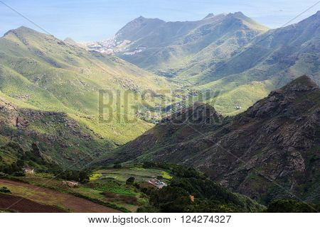 Beautiful mountain landscape on tropical island Tenerife, Canary in Spain. Breathtaking scenery from Anaga mountains.