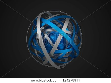 Abstract 3D rendering of sphere with rings in empty space. Futuristic shape. Surreal background.