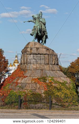 Kiev, Ukraine - September 11, 2015: Monument to Bogdan Khmelnitsky on Sofia square