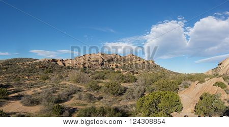 Geological rock ridge in a California state park marks the San Andreas Fault Line.
