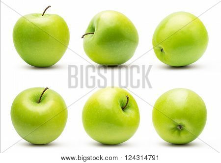 The Set of Prefect Cleaned Green Apple Isolated on White Background.