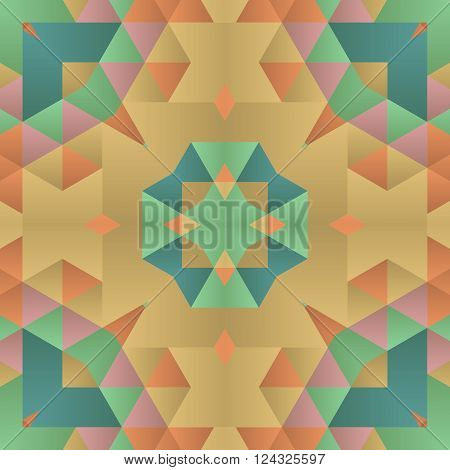 Symmetrical background element with bold geometrical patterns and stylized floral pattern. For wallpaper, pattern fills, web page background, surface textures for print and dalle production.