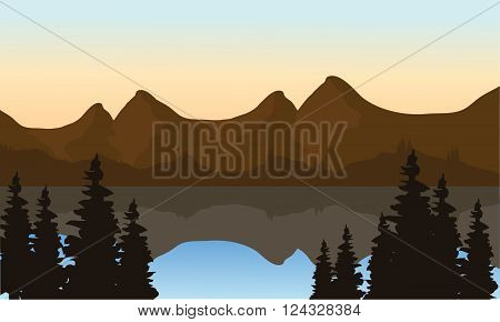 Landscape mountain on the lake at morning