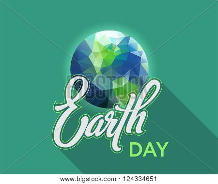 Earth Day. Vector illustration with handwritten text on a turquoise background
