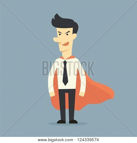 Super businessman  the cartoon concept on bule background