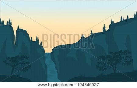 View of waterfall silhouette at the sunrise
