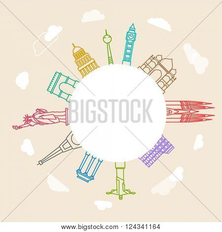 World famous signs abstract linear silhouettes collection. Circle composition