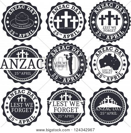 Anzac day. Stamp set. Day set in vector format.
