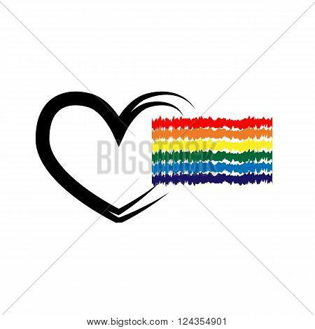 LGBT rainbow flag the contour of the heart. Blurred brush. On a white background.