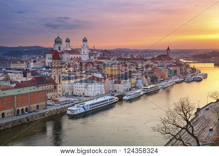 Passau. Passau skyline during sunset, Bavaria, Germany.